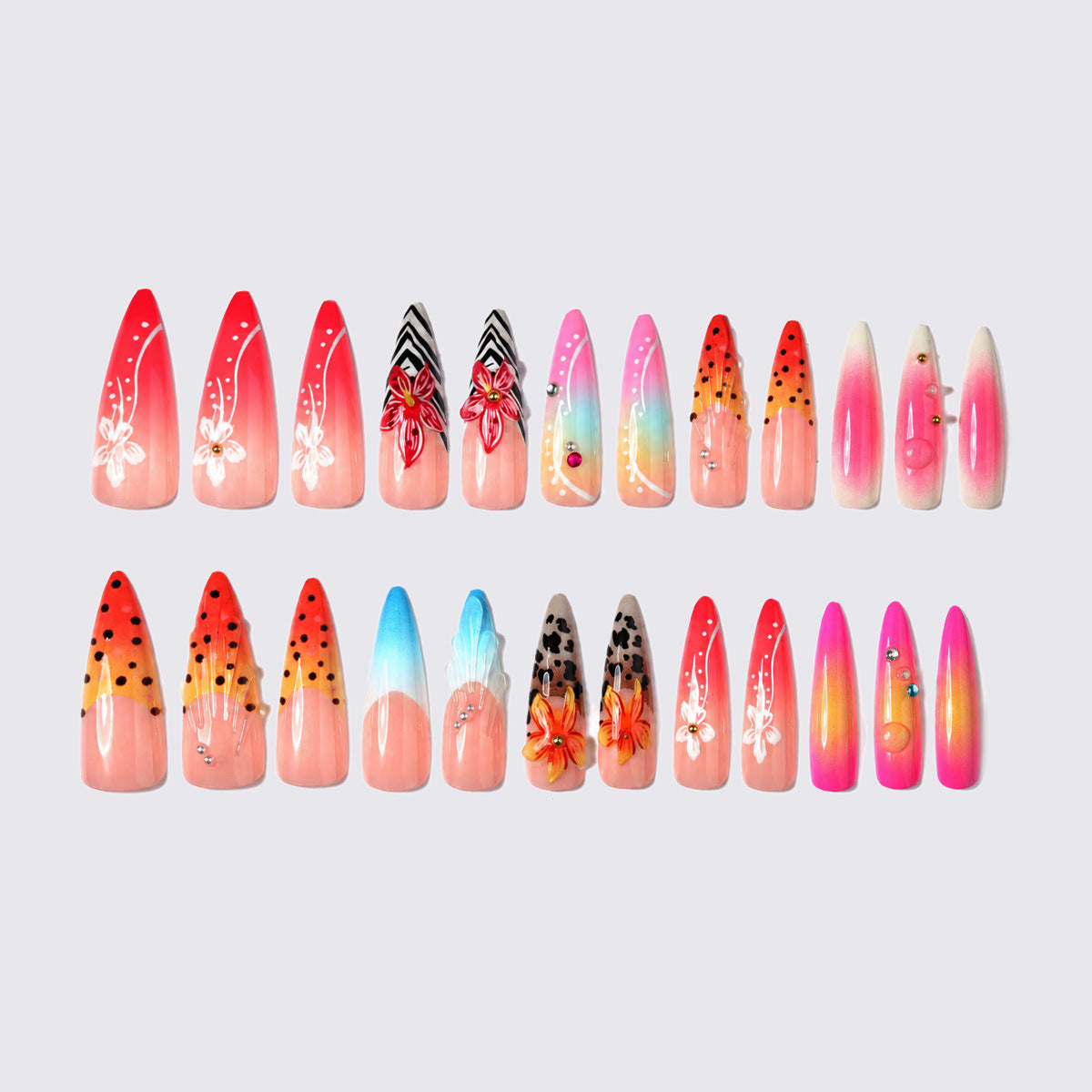 Artistic Premium Press-On Nail Set with Floral and Animal Designs Acalora