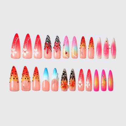 Artistic Premium Press-On Nail Set with Floral and Animal Designs Acalora