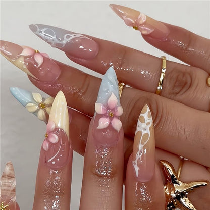 Artistic Floral Stiletto Press-On Nail Art Acalora