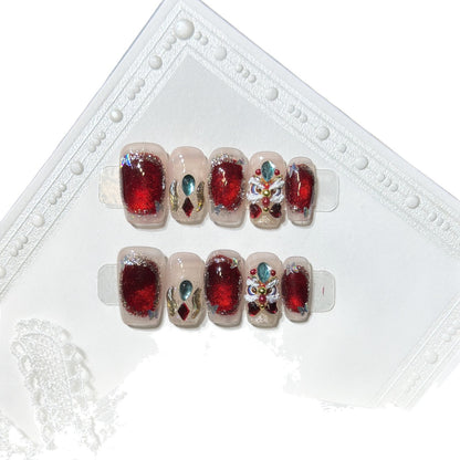 Decorative Press-On Nail Art Kit with Gemstone Accents Acalora