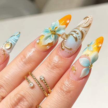Floral Embellished Stiletto Nail Art Acalora