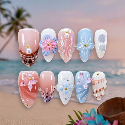 High-quality artificial nail set with artistic flower decoration Acalora