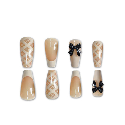 Stylish Press-On Nail Set with Decorative 3D Bow Accents Acalora