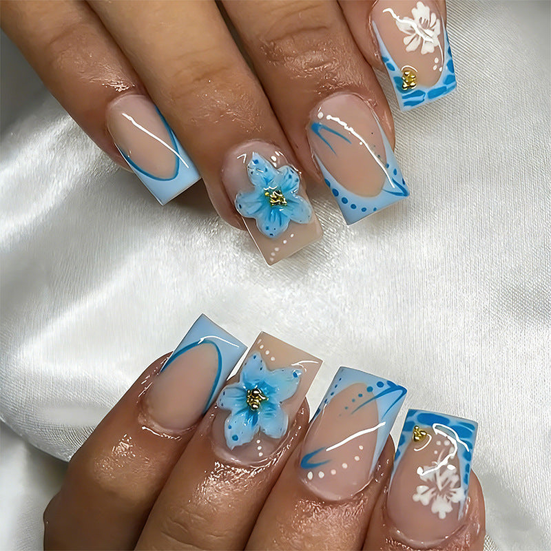 Acrylic nail set with exquisite floral and glitter accents Acalora