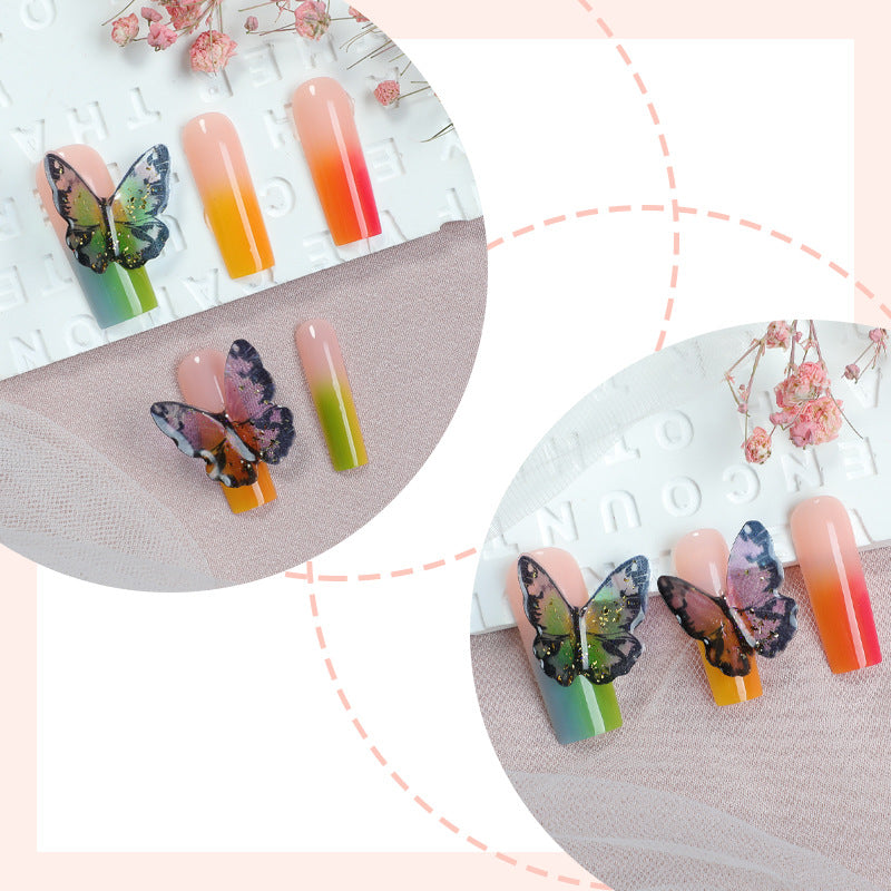 Artistic Press-On Nail Set with Butterfly and Gradient Design Acalora