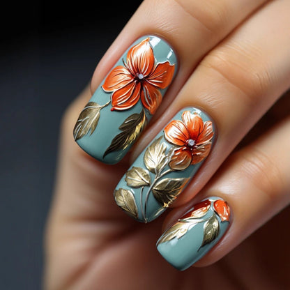 Artificial nails with elaborate 3D flower applications Acalora