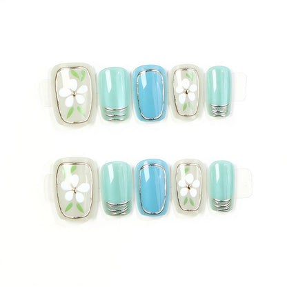 Decorative Press-On Nail Set with Floral Accents Acalora