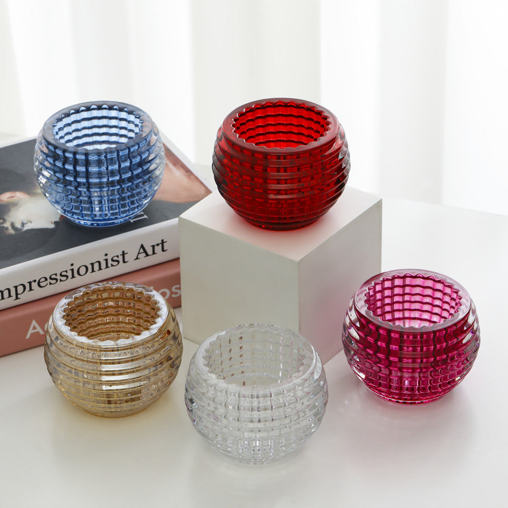 Ribbed Hand-Blown Glass Tealight Candle Holder Set Acalora