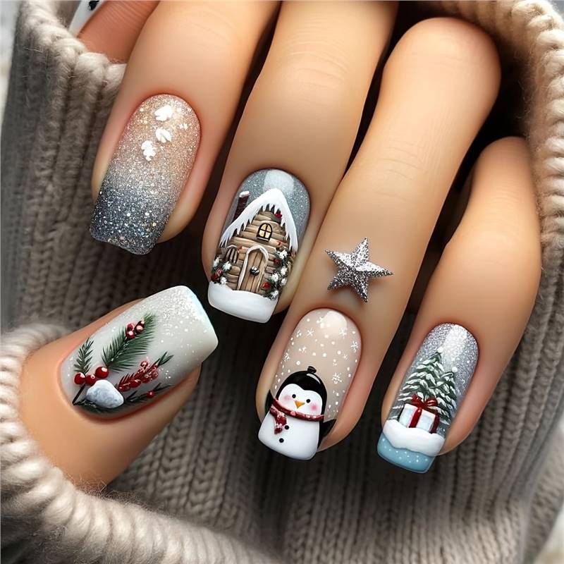 Winter-Themed Decorative Nail Art Acalora