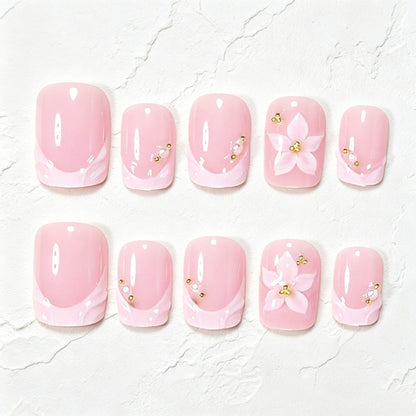 Floral Accented Press-On Nail Art Set Acalora