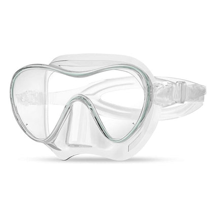 Diving mask with flexible silicone edge and clear field of vision Bowlift