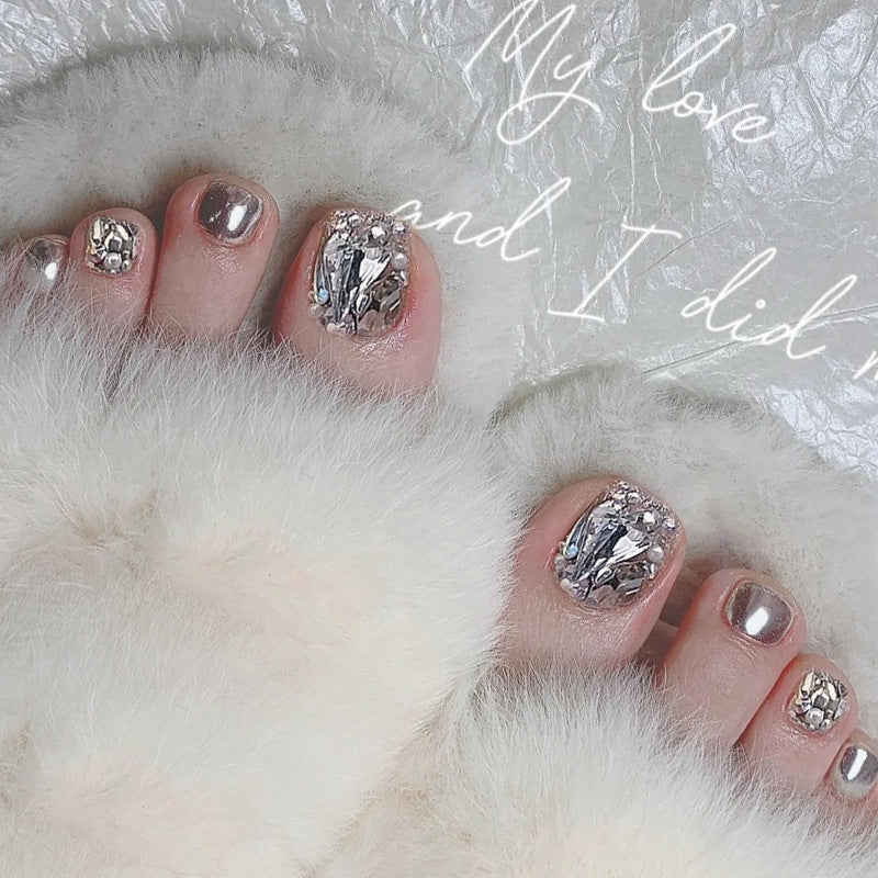 Premium Decorative Press-On Toenails with Crystal Accents Acalora