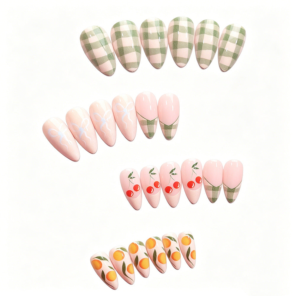 Artistic Press-On Nail Art Design Set with Fruit Accents Acalora