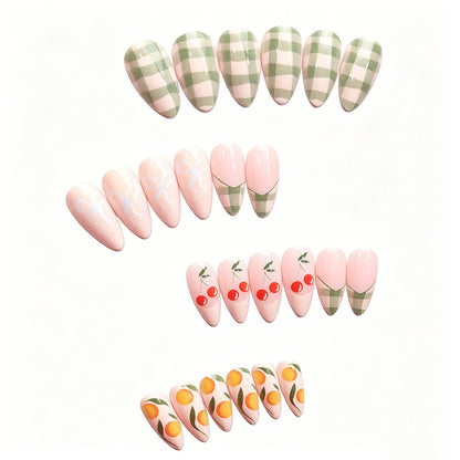 Artistic Press-On Nail Art Design Set with Fruit Accents Acalora