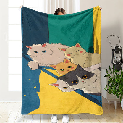 Artistic Cat-Themed Fleece Blanket