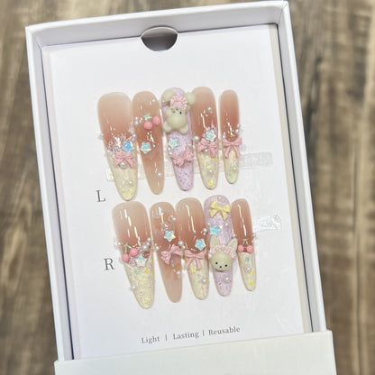 Themed Decorative Press-On Nails with 3D Accents Acalora