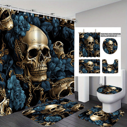 Artistic Skull and Floral Themed Bathroom Set