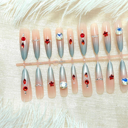 Artificial nails with glamorous glitter design and 3D applications Acalora