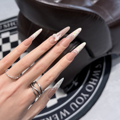Elegant Floral Stiletto Press-On Nail Art Set Acalora