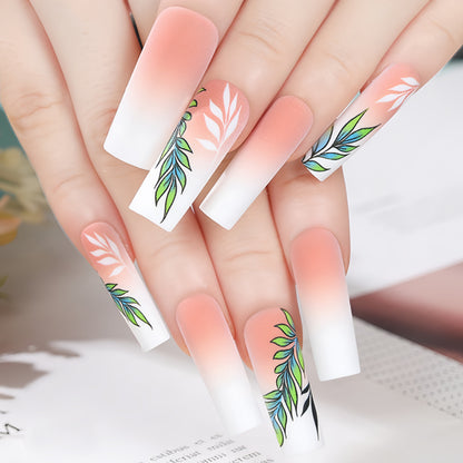 Artificial nails with elegant ombre design and floral accents Acalora