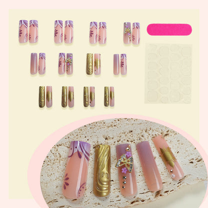 Artistic Nail Art Set with Elegant Floral and Gemstone Accents Acalora