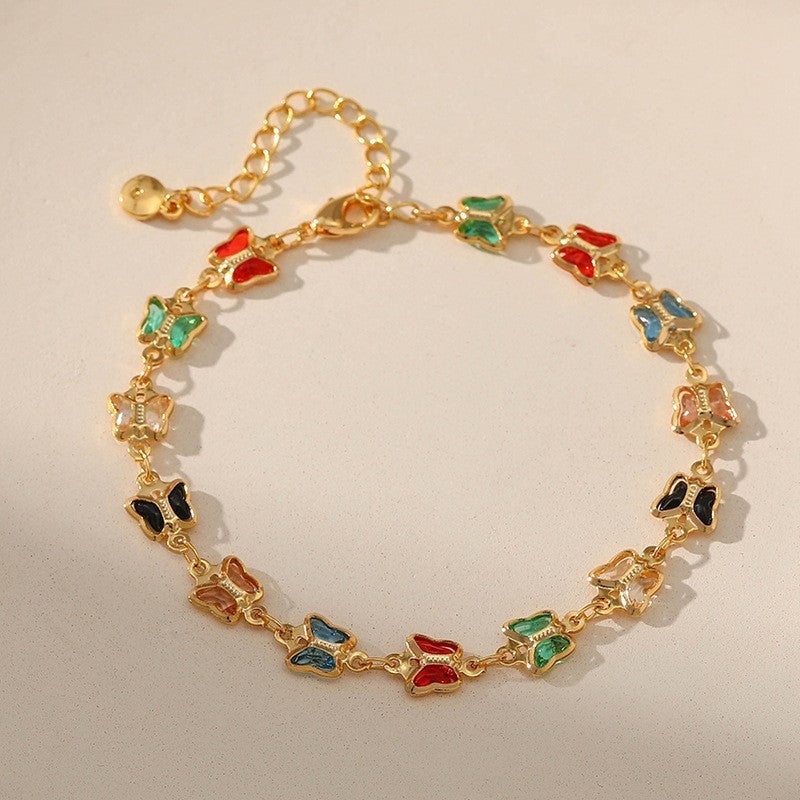 Butterfly and Daisy Charm Anklet Acalora