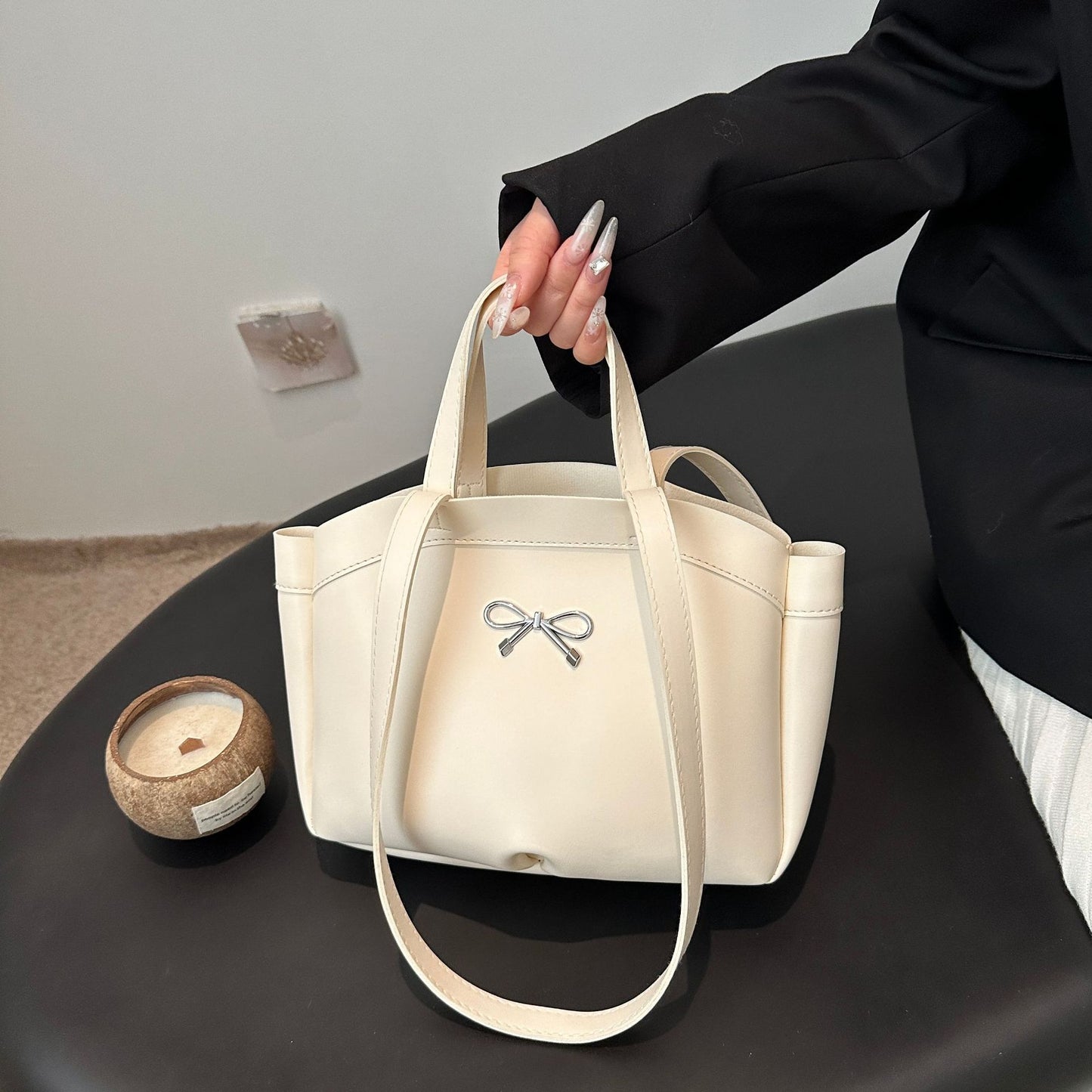 Elegant Bow Accent Handheld Tote Bag Acalora