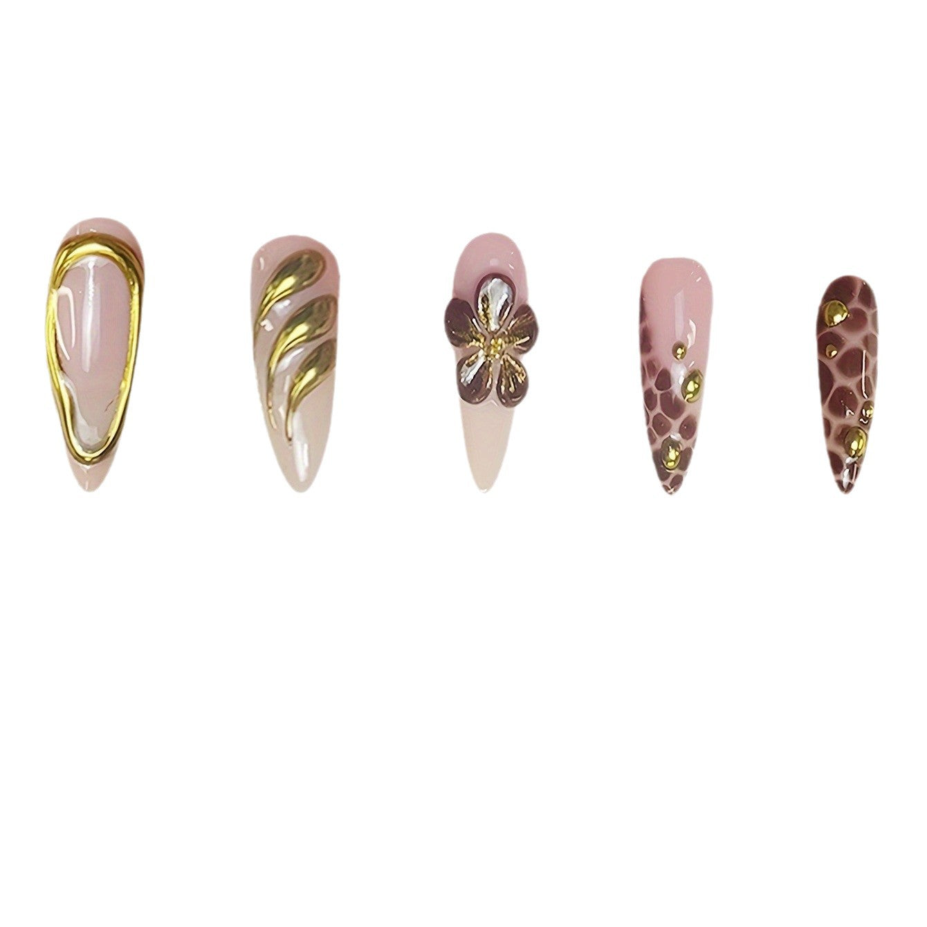 Artistic Press-On Nail Set with 3D Floral Accents Acalora