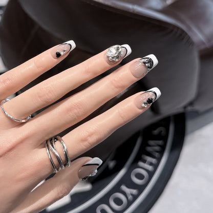 Decorative Press-On Nails with Elegant Gemstone Accents Acalora