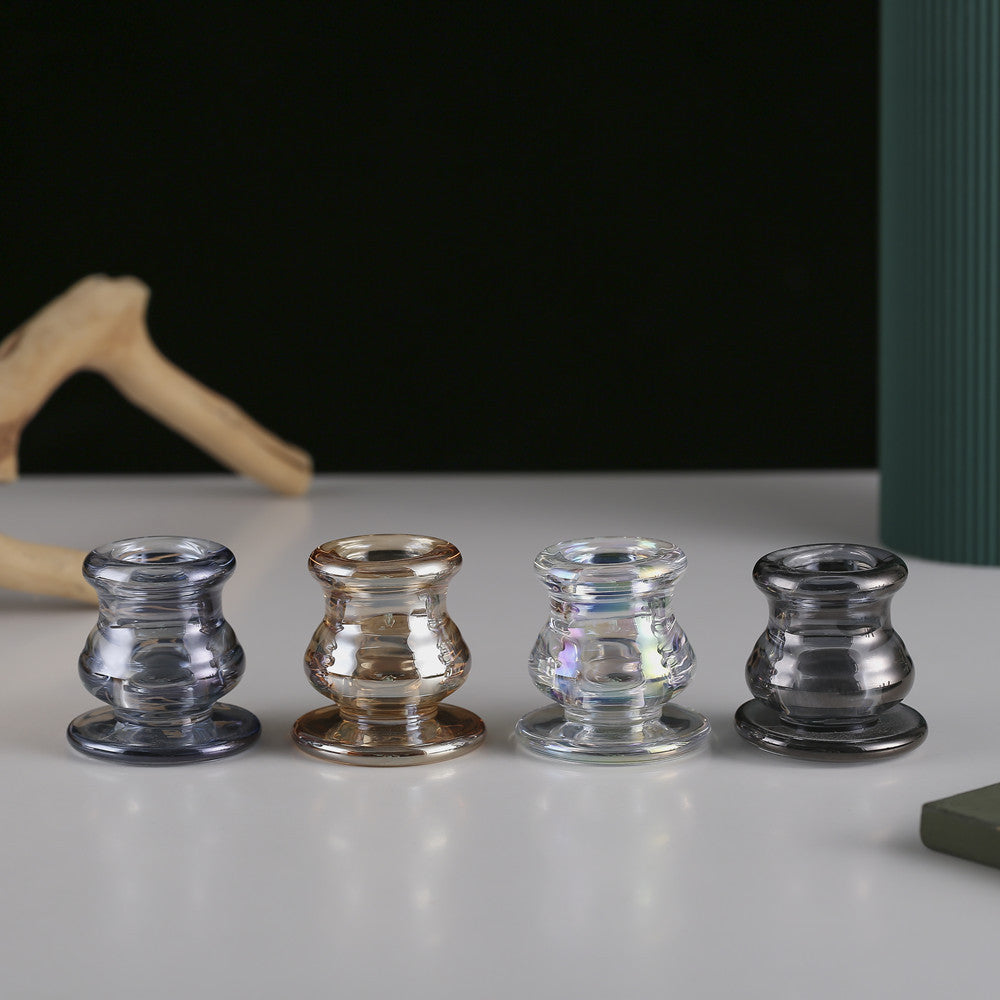 Glass Taper Candle Holder with Curved Weighted Base Acalora