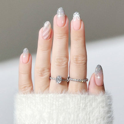 Decorative Press-On Nail Set with Glitter and Striped Design Acalora