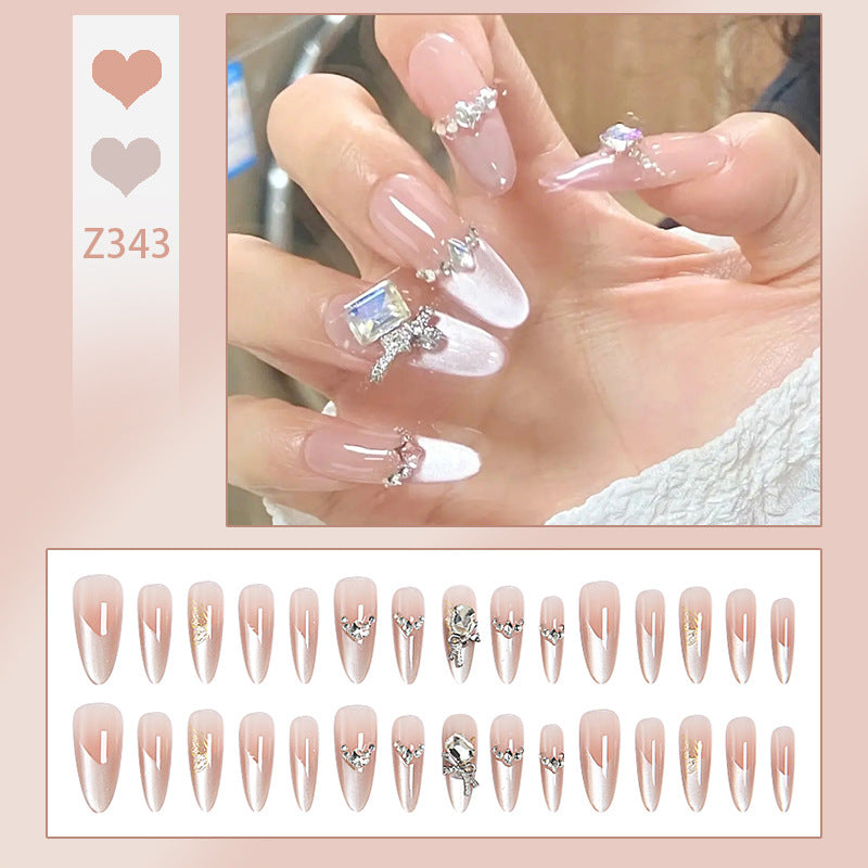 Artificial nail set with elegant crystal decorations and ombre effect Acalora