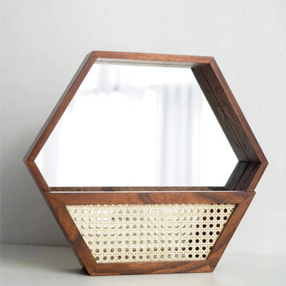 Rustic wall mirror with natural rattan frame Acalora