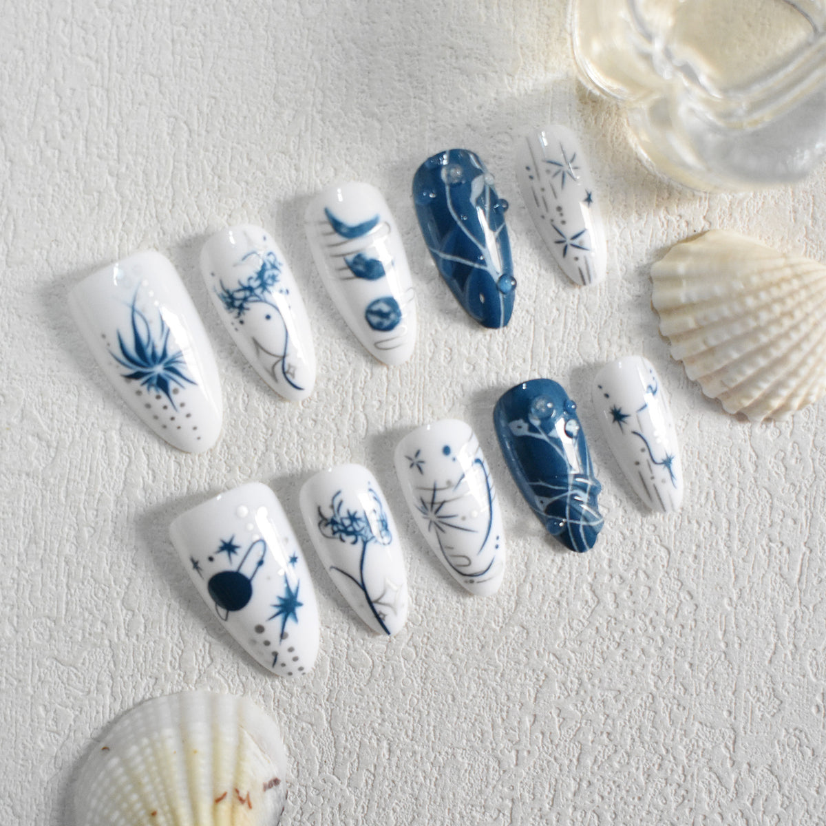 Artistic Long Stiletto Press-On Nails with Decorative Accents Acalora
