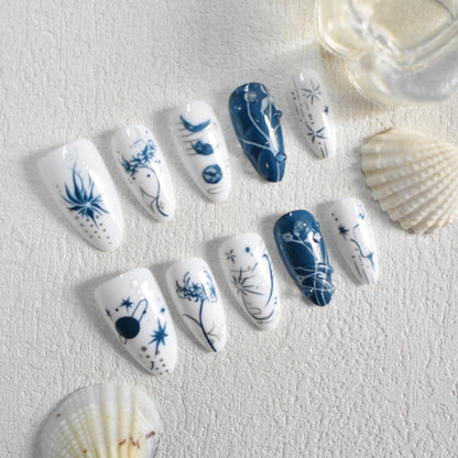 Artistic Long Stiletto Press-On Nails with Decorative Accents Acalora