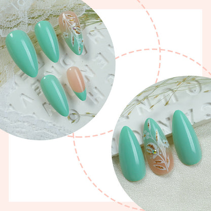 Artisan Press-On Nail Set with Elegant Leaf Patterns Acalora