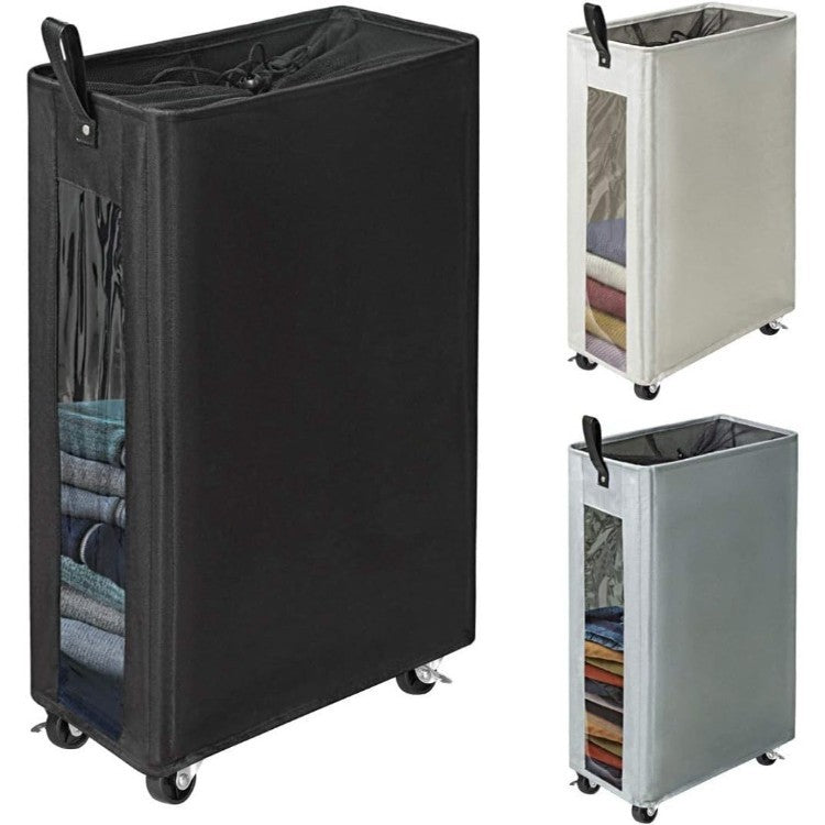 Modern laundry basket with wheels and viewing window Acalora