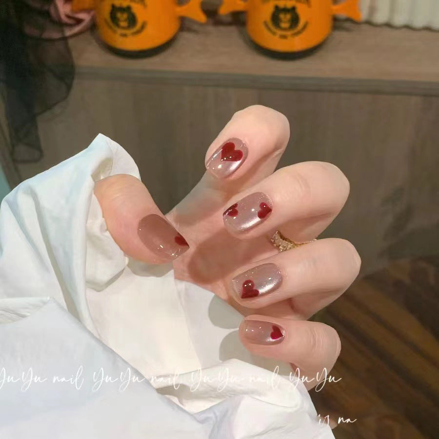 Heart-Patterned Press-On Nail Art Set Acalora