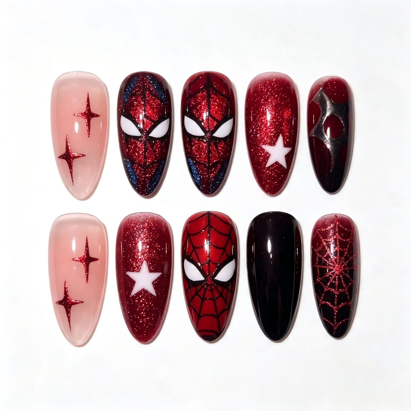 Themed Press-On Nail Set with Spider-Man Design Acalora
