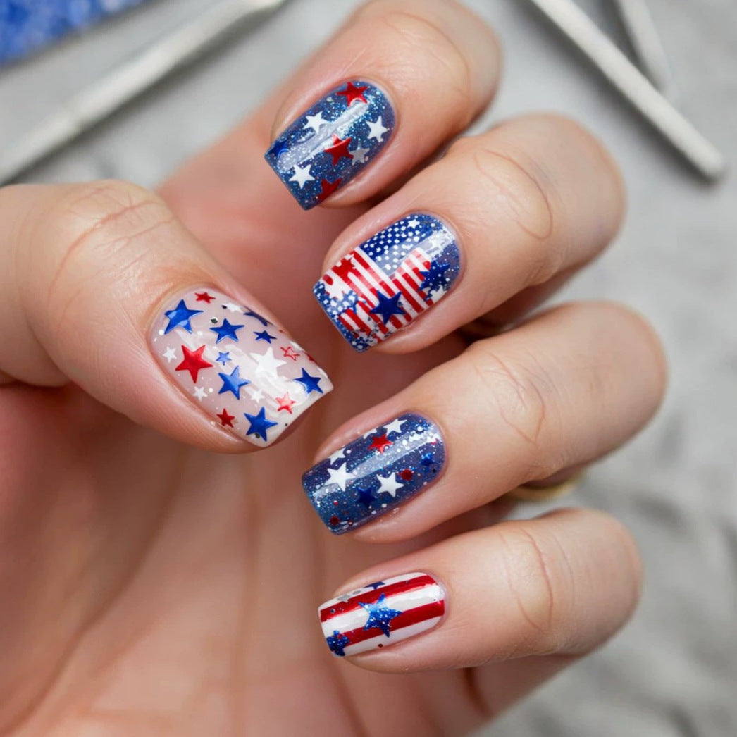 Artificial nails with patriotic star design Acalora