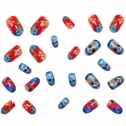 Creative skull and gradient design artificial nails Acalora