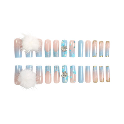 Designer Press-On Nail Art Set with Floral and Gem Accents Acalora