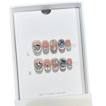 Reusable Rhinestone-Embellished Press-On Nail Set Acalora