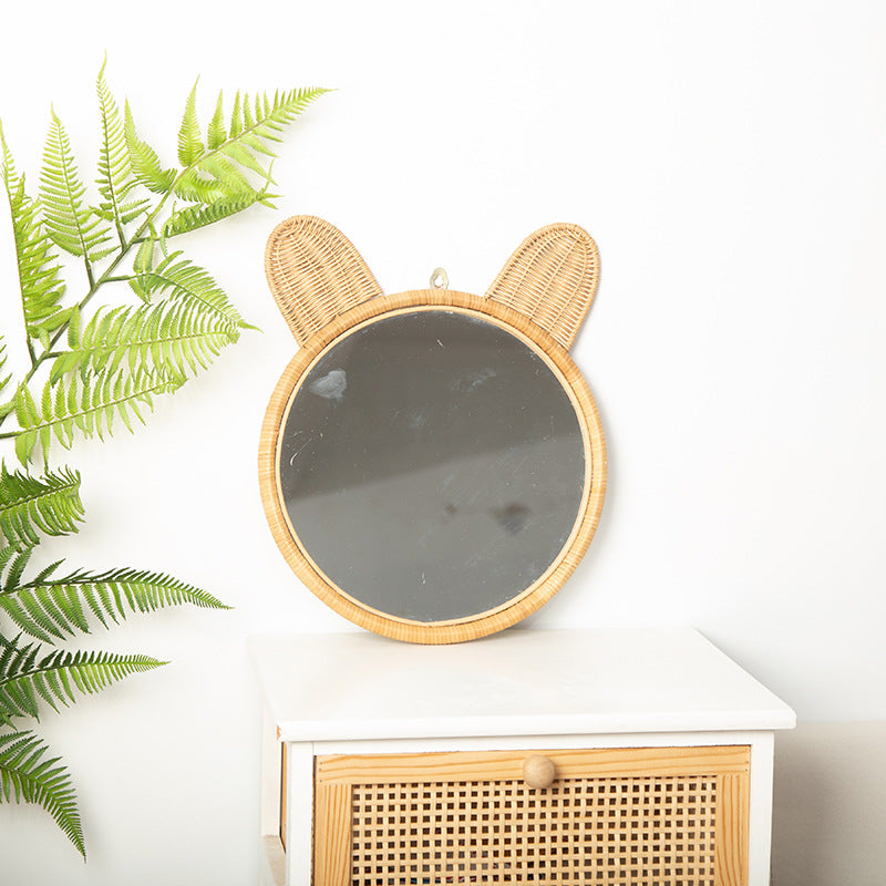 Round Wall Mirror with Rattan Design Acalora