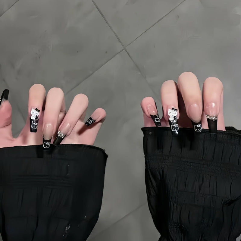 Glamorous artificial nail tips with 3D flower and crystal embellishments Acalora