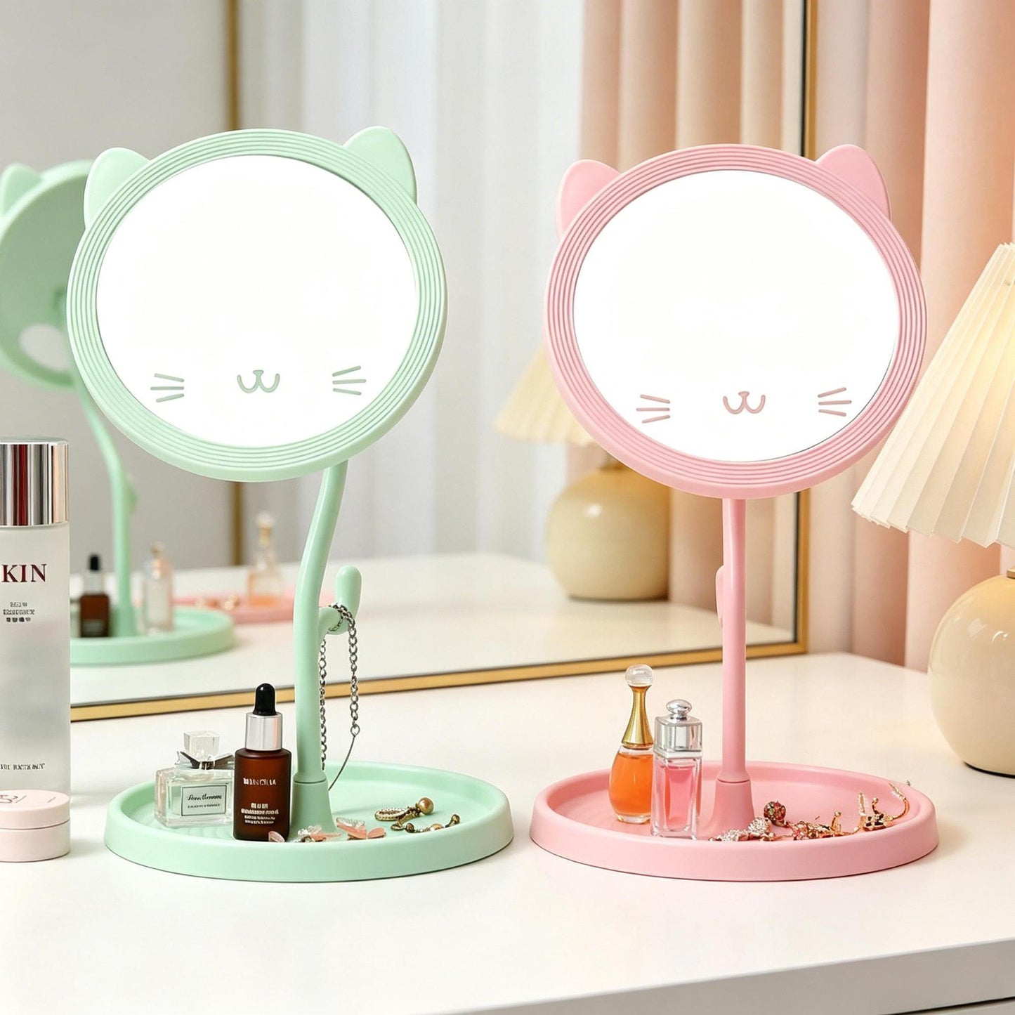 Cute Cat-Themed Desk Mirror