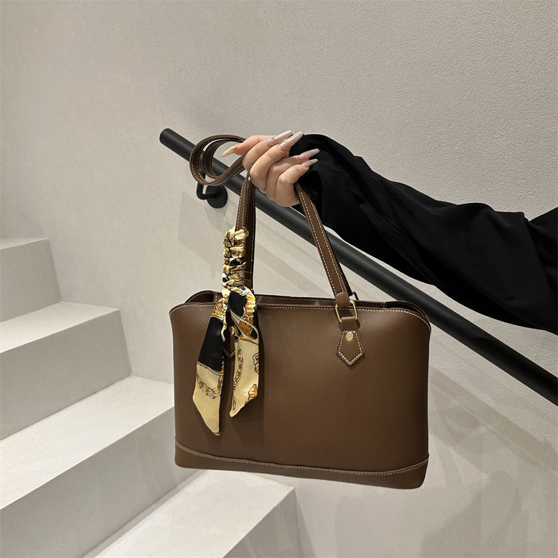 Elegant Structured Tote Bag with Decorative Scarf Acalora