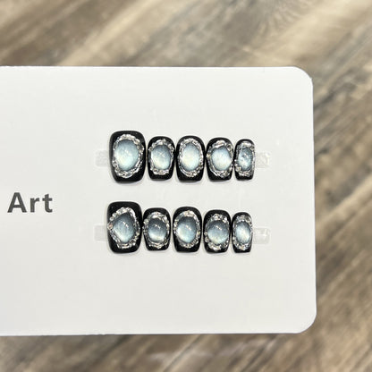 Glamorous Press-On Nail Art Set with Silver Accents Acalora