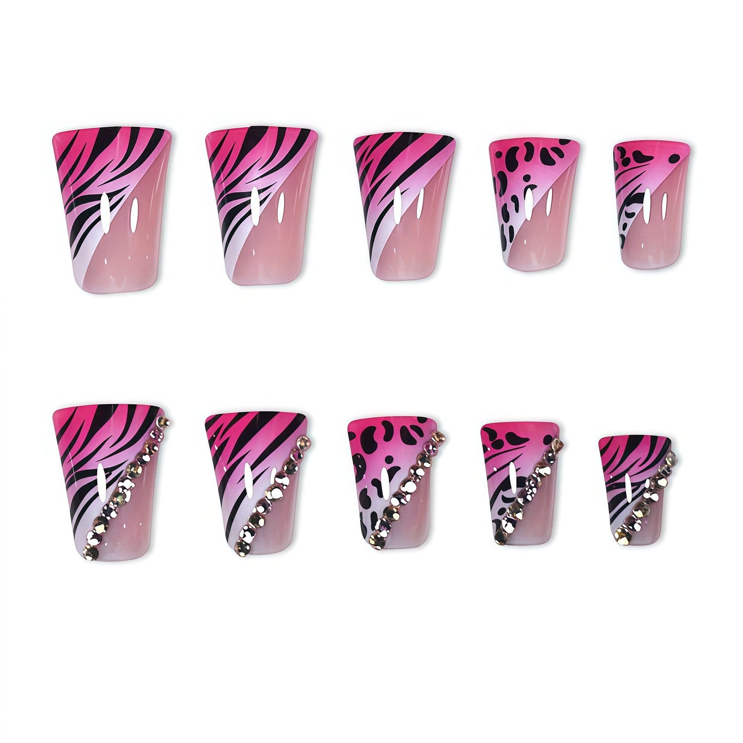 Decorative Stiletto Press-On Nails with Animal Print and Gemstone Accents Acalora