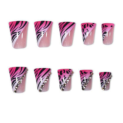 Decorative Stiletto Press-On Nails with Animal Print and Gemstone Accents Acalora